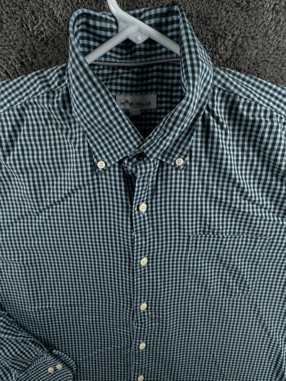 Peter Millar Cotton Silk Twill Spandex Button Up Shirt Men Large Blue Check